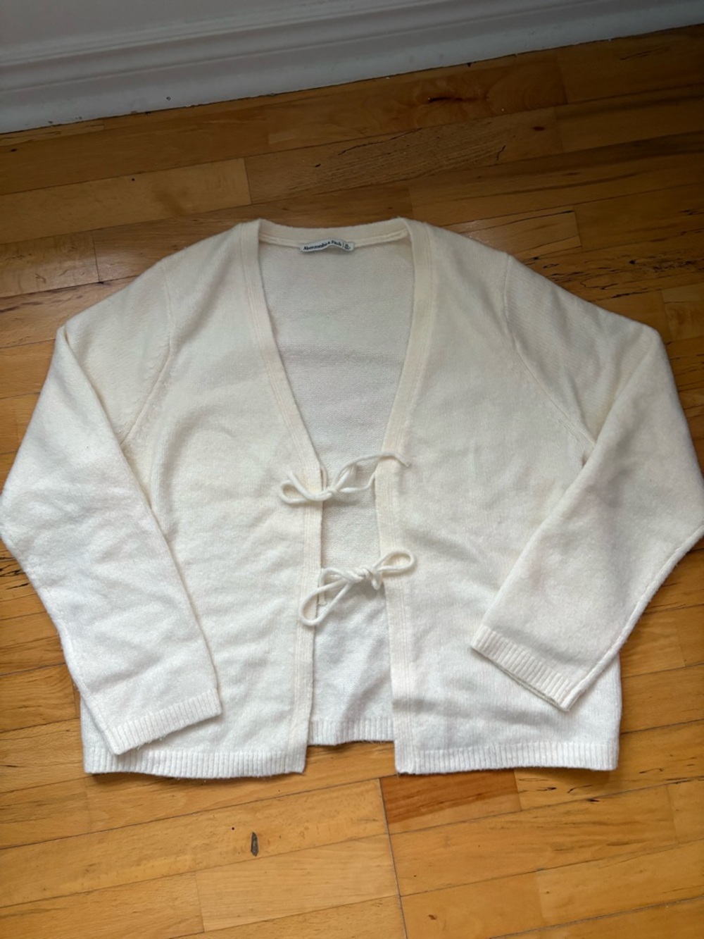 Abercrombie & Fitch Cream Tie-Front Knit Cardigan